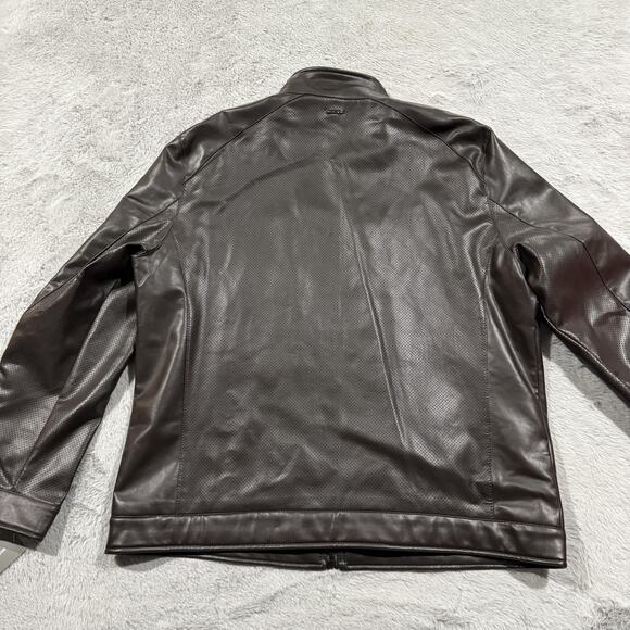 Michael Kors Jacket Mens 2XL Brown Faux Leather Moto Perforated Full Zip New NWT - Picture 8 of 13